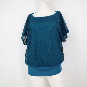 NWT AB Studio M Blue Blouson Top Round Neck Mesh Net Lined - Picture 1 of 7