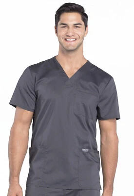 Scrubs Cherokee Workwear Revolution Men V Neck Top WW670 PWT Pewter Free Ship - Image 1 of 4
