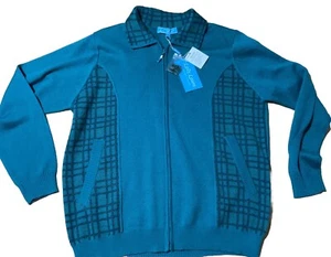 Lady Laura Mercerised Teal Cardigan Size 16 UK Made In Ireland Zip Up RRP £56 - Picture 1 of 16