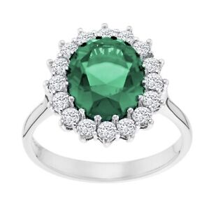 Sterling Silver Emerald CZ Large Cluster Ring size J K L M N O P Q R S T U V