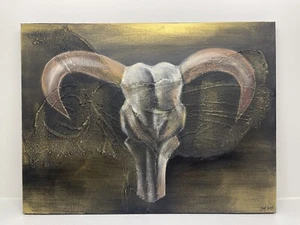 Signed Liza Stones Oil Painting Bull Skull Horns Ranch Art 40”x30” Yellowstone - Picture 1 of 10