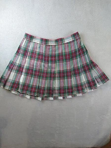 Aerie Pleated Plaid Mini Skirt Large Green Red Preppy Academia SchoolGirl Skater - Picture 1 of 11