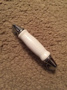 Lot of 2~NEW Modern SILVER CHROME+ WHITE CERAMIC Cabinet Pulls Handles + Screws  - Picture 1 of 6