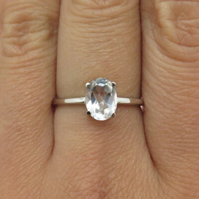 Anillo de compromiso DAZZLERS de plata de ley 925 corte ovalado real topacio blanco talla 8 Foto 1 de 4