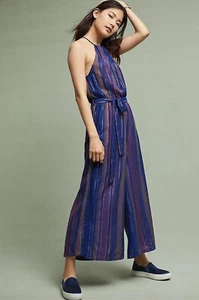 NEU 8 $ 148 Anthropologie Cleobella Lois Neckholder-Overall Metallic-Streifen weites Bein - Bild 1 von 6