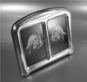 Cadre Photo Art Déco Élégant En Argent Sterling 925 Avec Dos En Acajou - Picture 1 of 7