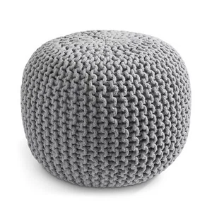 Round Cotton Pouf Ottoman, Light Gray - 20 x 20 x 14.5 Knit Foot Stool Pouffe - Picture 1 of 1