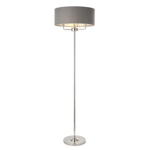 Floor Lamp Light - Bright Nickel & Charcoal Fabric - 3 x 40W E14 - Base & shade - Picture 1 of 6