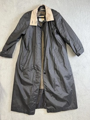 Vintage Current Seen Coat Mens Large Black Trench Plaid Lined Rain Overcoat 90s - Image 1 of 4