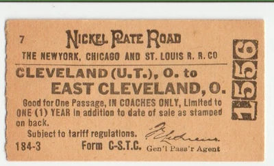 Railroad Ticket: Nickel Plate Road, Cleveland, OH - 1960 - Image 1 of 2