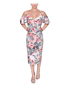 RACHEL RACHEL ROY Womens Pink Slit Back Hem Flutter Sleeve Midi Sheath Dress S - Picture 1 of 4