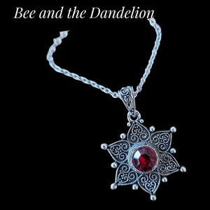 Gothic Flower with Red Crystal Stone Victorian Vintage Style Pendant Necklace - Picture 1 of 5