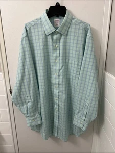 Brooks Brothers Shirt Mens 16.5 Green Plaid Non Iron All Cotton Button Up L/S - Picture 1 of 12