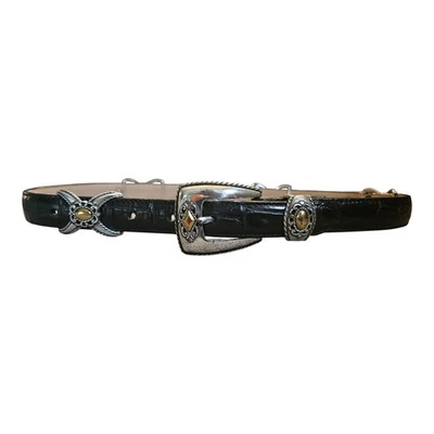Brighton Black Western Belt 40383 Silver X Medallion Sliders USA Rodeo Size S 28 - Image 1 of 4