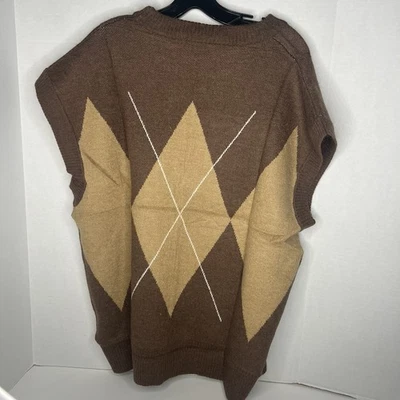 Chaleco Suéter Para Hombre XL Beige/Marrón Sin Mangas Patrón Diamante Nuevo Sin Etiquetas Foto 1 de 3