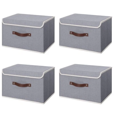 4 PIEZAS Contenedores de Almacenamiento con Tapa Asas de Cuero PU Cajas de Almacenamiento Tablero de Plástico PP... Foto 1 de 4