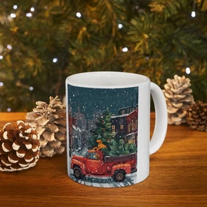 Dogs Christmas Tree Truck Ceramic 11oz Mug, Holiday Coffee Cup, Gift, Holidays - Imagen 1 de 9
