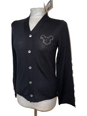 CÁRDIGAN CLÁSICO DE LANA COMME DES GARCON DISNEY COLAB NEGRO CUELLO VEE NUEVO CON ETIQUETAS TALLA S Foto 1 de 4