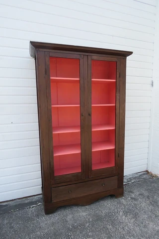 French Tall Distressed Bookcase China Display Cabinet Cupboard No Glass 3999 Cover
