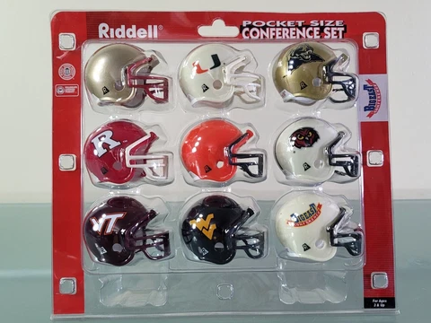 RIDDELL Pocket Size Conference Big East NCAA Football Mini Helmet Set Of 9 Rare! Cover