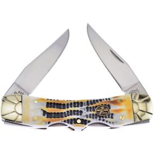Frost Cutlery Double Lock Pocket Knife Stainless Blades Horn Mojave Bone Handle