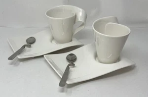 2 Sets Villeroy & Boch New Wave Kaffeetassen & Teller mit Löffeln - Bild 1 von 8