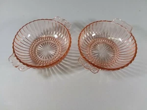 Set of 2 Vintage Anchor Hocking Pink Depression Glass Handled Dessert Bowls - Picture 1 of 6