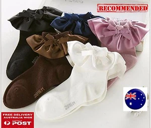 1Pair Girls Kids Cream White Navy Blue School Dress Lace Frilly short Socks  - Picture 1 of 10