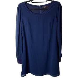 Miso Blue Chiffon Double Layered Pearl Detail Shift Dress Size UK 14 - Imagen 1 de 14