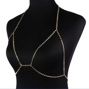 Gold Strass Body Kette BH Sommer Strand Bikini Sexy Kette Brust Bauch Kette - Bild 1 von 3