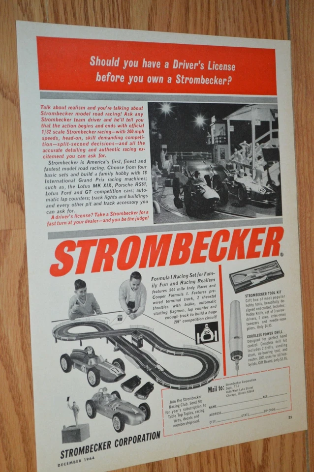 Strombecker 1964 Slot Car Fórmula 1 juego de carreras pista anuncio original Foto 1 de 1