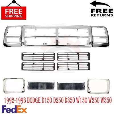 Grille Assembly For 1992-1993 Dodge D150 D250 D350 W150 W250 W350 Headlamp Door Foto 1 de 4