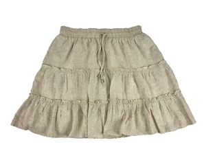 Dotti Skirt Cream Size 10 Tiered Boho Linen Blend Drawstring Pockets Pull On - Picture 1 of 12