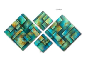 vierteilig Rautenform grün türkis blau groß Erdfarbe Original Kunst Gemälde - Bild 1 von 8