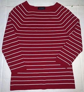 Ann Taylor Women's Red and White Stretch 3/4 Sleeve Striped Knit Top Size S - Picture 1 of 5