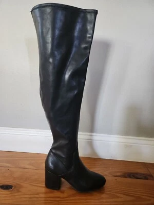 全新无标签 Bar III 黑色堆叠跟过膝靴 7.5 码 — 第 1/4 张图片