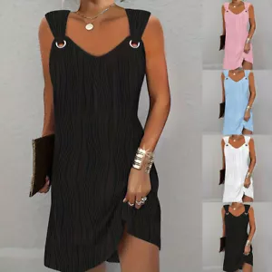 Mini-Trägerkleid Partykleider Sommerkleid Einteilig Einfarbig Strand ① - Bild 1 von 13