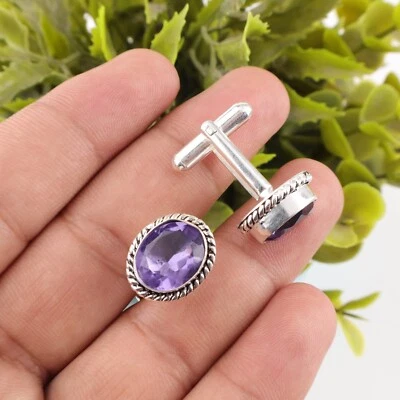 Gemelos de joyería hechos a mano de plata de ley 925 con piedras preciosas de iolita regalo de aniversario Foto 1 de 4