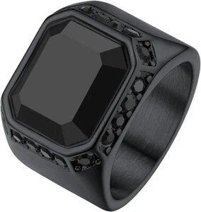 Square Signet Ring for Men, Black Onyx Ring Size: 07(Q) - Picture 1 of 4