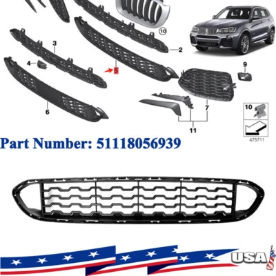 Front Bumper Lower Grille Grill 51118056939 For BMW X3 F25 X4 F26 Sport 2015-18 - Изображение 1 из 4