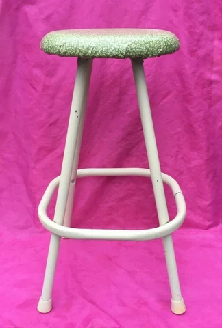 Mid Century Industrial Metal Bar Stool Floral Vinyl Top - Man Cave Vintage Cover