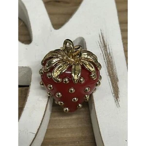 Kenneth Jay Lane Strawberry Pendant Red Gold Accents Studded - Picture 1 of 14