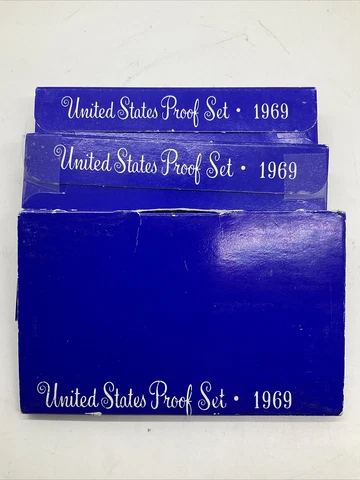 Lot of 3 1969 S Proof Set  40% Silver US Mint 5 Coins Each Cover