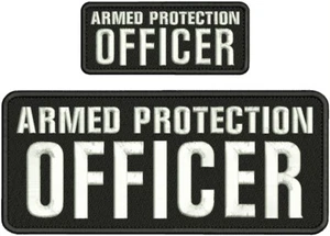 ARMED PROTECTION OFFICER EMB PATCH 4X10 AND 2X5 HOOK ON BACK BLACK/white - Picture 1 of 2