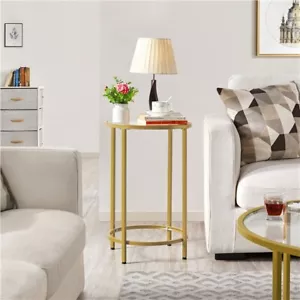 Gold Side Table, Round End Table with Glass Top and Metal Frame for Living Room - Picture 1 of 12