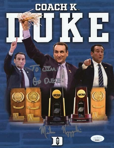 MIKE KRZYZEWSKI HAND SIGNED 8x11 COLOR PHOTO DUKE COACH TO JIM JSA - Picture 1 of 1