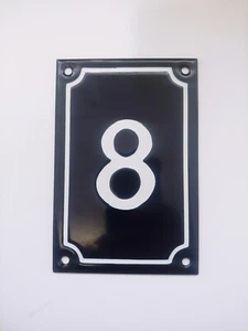 Vintage French Large Enamel House Number Sign Blue White #8 - Picture 1 of 2