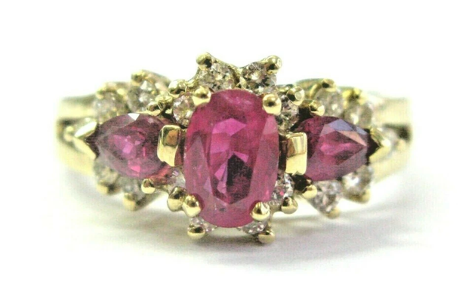 Ruby & Diamond Three Stone Ring 14Kt Yellow Gold 1.17Ct + .51Ct SIZEABLE - Image 1 of 4