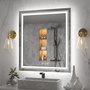 Super Bright Large LED Bathroom Vanity Mirror Wall Mount Touch Control Anti-fog - Picture 1 of 12