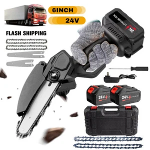 6" Mini Electric Chainsaw Cordless Brushless Handheld Chain Saw with 2 Batteries - Picture 1 of 12